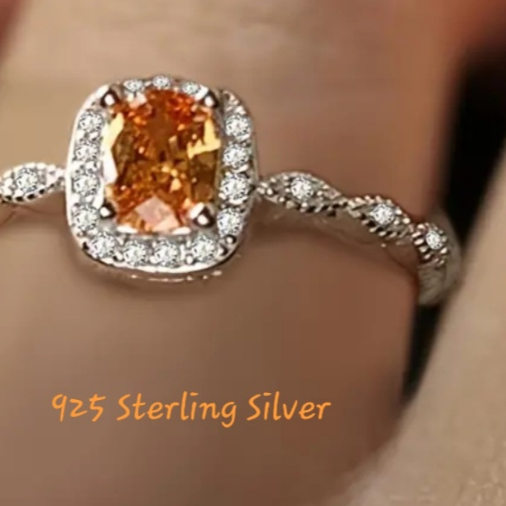 Sterling Silver Apricot Promise Ring. Size 7 New Fast Ship. Stunning